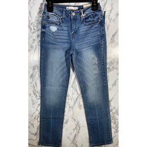 Kancan Womens Mid Rise Straight Jeans 24W X 30L Blue Denim Distressed NWT